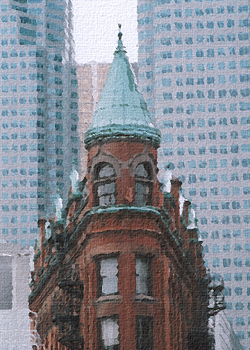 Corner Building Triangle style building outside St. Lawrence Market on Front street